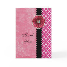 Elegant Hot Pink Quatrefoil Black Flower Thank You