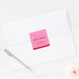 Elegant Hot Pink Red Glitter Birthday Thank you Square Sticker