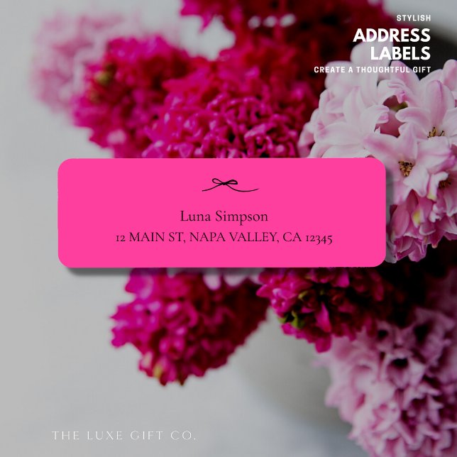 Elegant Hot Pink Return Address Labels with Bow (Creator Uploaded)