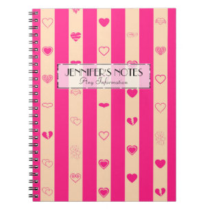 Elegant Hot Pink Stripes Modern Heart Pattern Notebook