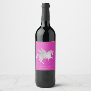 ELEGANT HOT PINK UNICORN CUSTOMIZABLE WINE LABEL