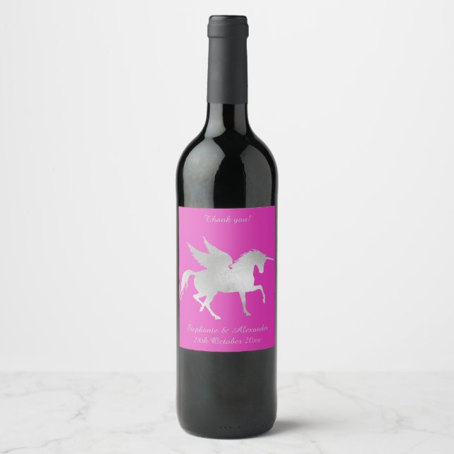 ELEGANT HOT PINK UNICORN CUSTOMIZABLE WINE LABEL (Front)