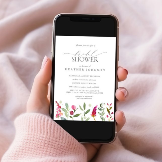 Elegant Hot Pink Watercolor Flowers Bridal Shower Invitation (Creator Uploaded)