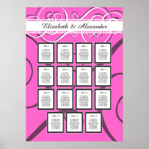 Elegant Hot Pink Wedding 15 Table Seating Chart