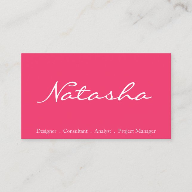 Elegant Hot Pink White Script Font Business Card (Front)