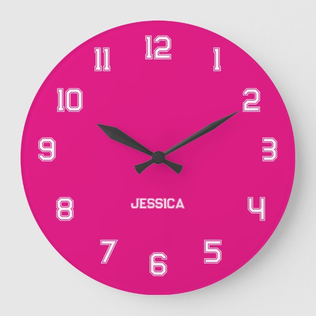 Elegant Hot Pink with White Outline Numbers Large Clock (Front)