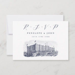 Elegant Hotel Illustration Destination Wedding RSVP Card