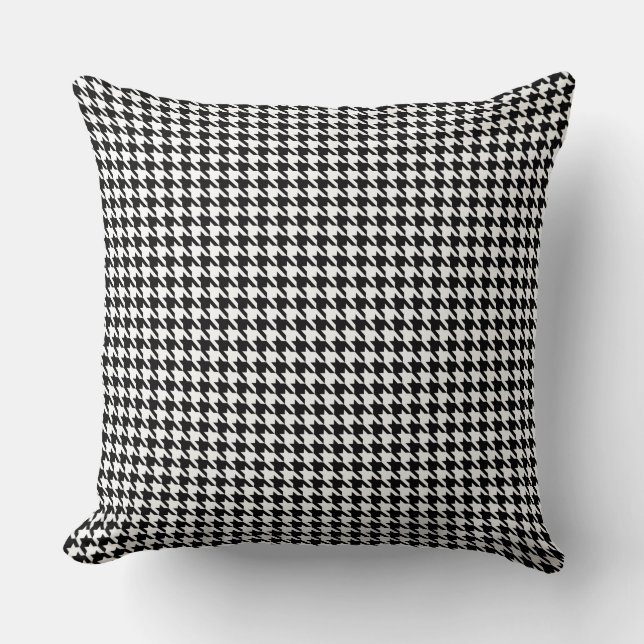 Elegant Houndstooth Black & White Throw Pillow (Front)