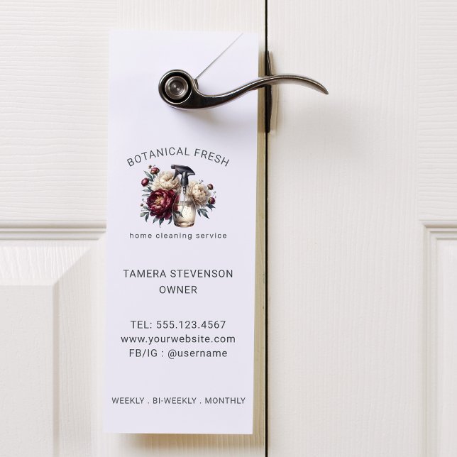 Elegant House Cleaning Service Floral Business Door Hanger (Creator Uploaded)