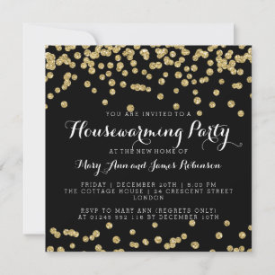 Elegant Housewarming Party Gold Glitter Confetti Invitation
