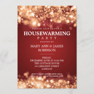 Elegant Housewarming Party Gold Sparkling Lights Invitation