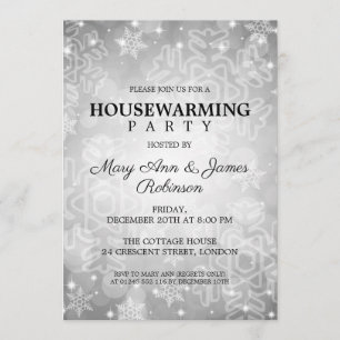 Elegant Housewarming Party Silver Winter Bokeh Invitation