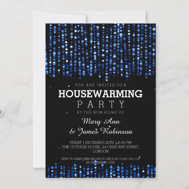 Elegant Housewarming Party Star Confetti Blue Invitation (Front)