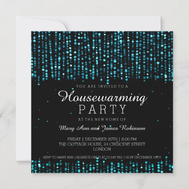 Elegant Housewarming Party Star Confetti Turquoise Invitation (Front)