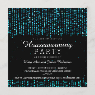 Elegant Housewarming Party Star Confetti Turquoise Invitation