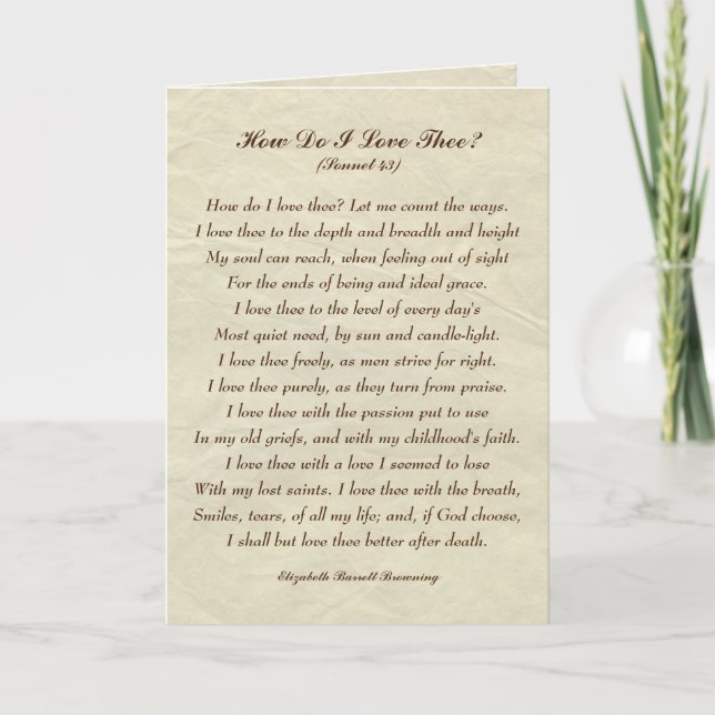Elegant How Do I Love Thee? Romantic Poem Card (Front)