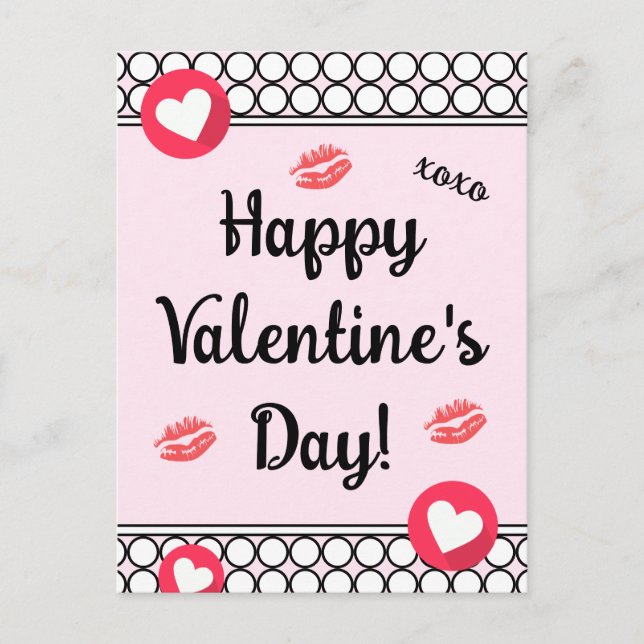 Elegant Hugs Kisses Hearts Happy Valentines Day Holiday Postcard (Front)