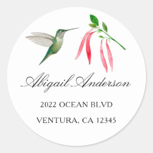 Elegant Hummingbird Address Classic Round Sticker