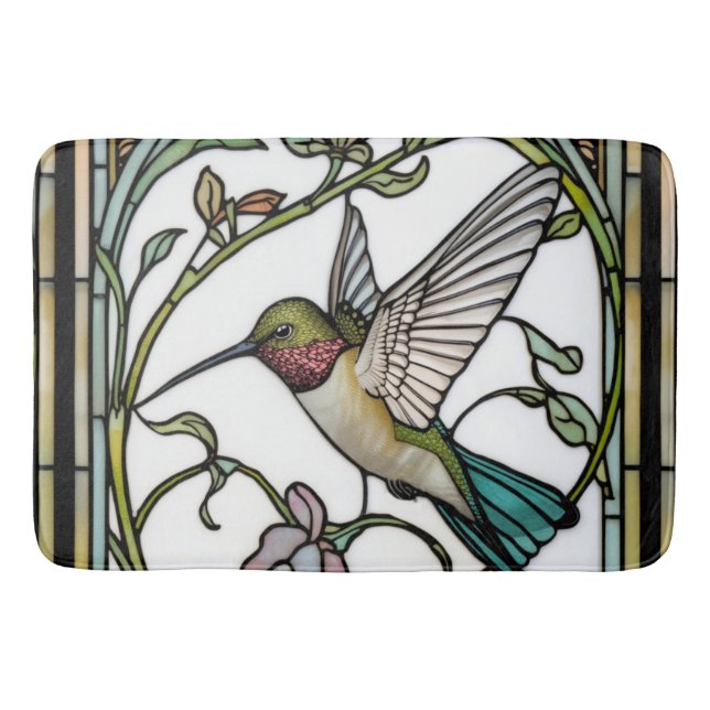 Elegant hummingbird artwork botanical boho chic bath mat (Front)