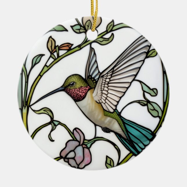 Elegant hummingbird artwork botanical boho chic ceramic ornament (Front)