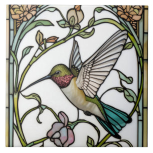Elegant hummingbird artwork botanical boho chic ceramic tile