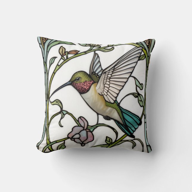 Elegant hummingbird artwork botanical boho chic cushion (Front)