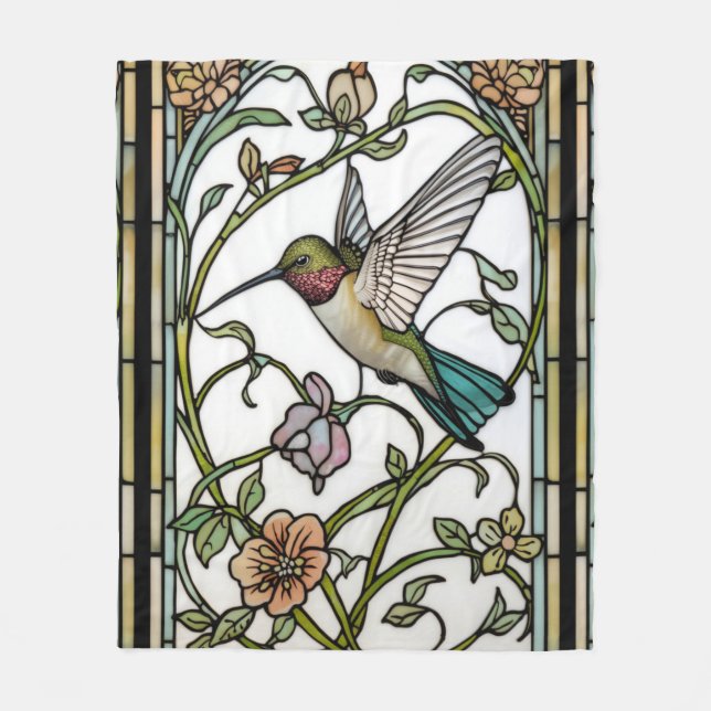 Elegant hummingbird artwork botanical boho chic fleece blanket (Front)