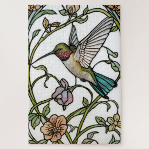 Elegant hummingbird artwork botanical boho chic jigsaw puzzle