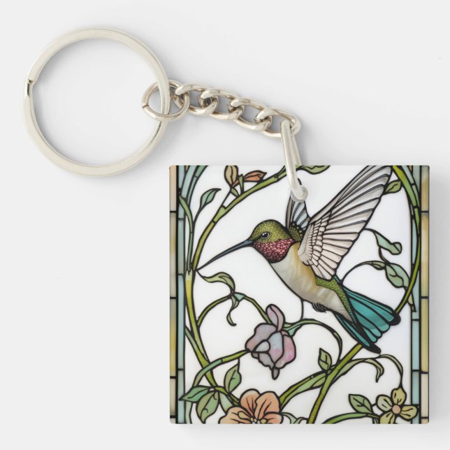 Elegant hummingbird artwork botanical boho chic key ring (Front)