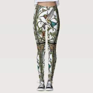 Elegant hummingbird artwork botanical boho chic leggings