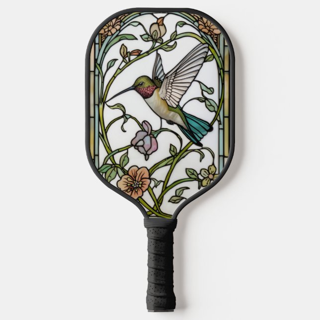 Elegant hummingbird artwork botanical boho chic pickleball paddle (Front)