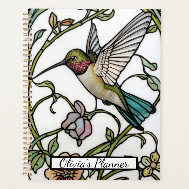 Elegant hummingbird artwork botanical boho chic planner (Front)