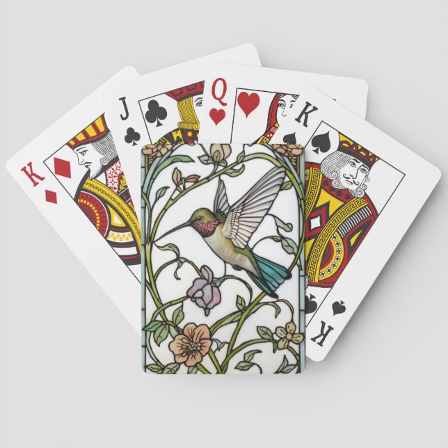 Elegant hummingbird artwork botanical boho chic playing cards (Back)