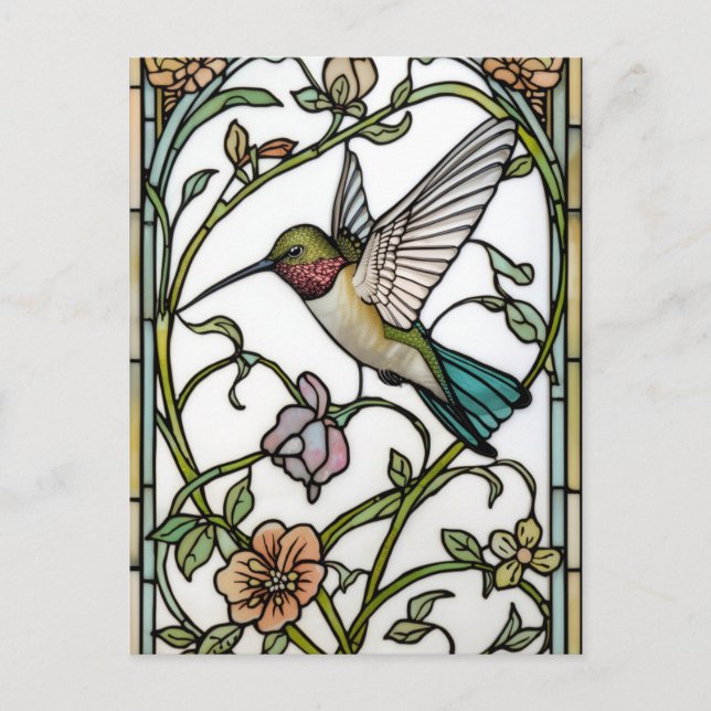 Elegant hummingbird artwork botanical boho chic postcard (Front)