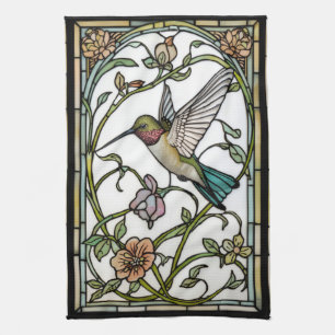Elegant hummingbird artwork botanical boho chic tea towel