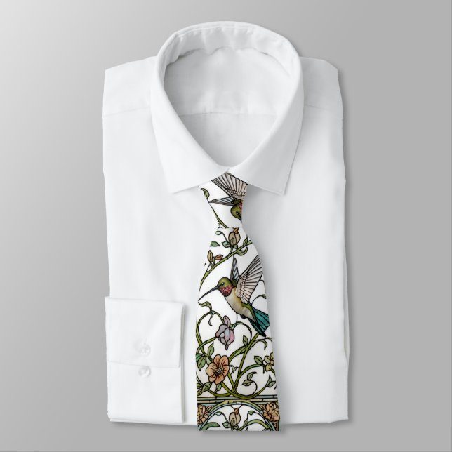 Elegant hummingbird artwork botanical boho chic tie (Tied)