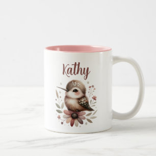 Elegant Hummingbird Floral Personalised Name Two-Tone Coffee Mug
