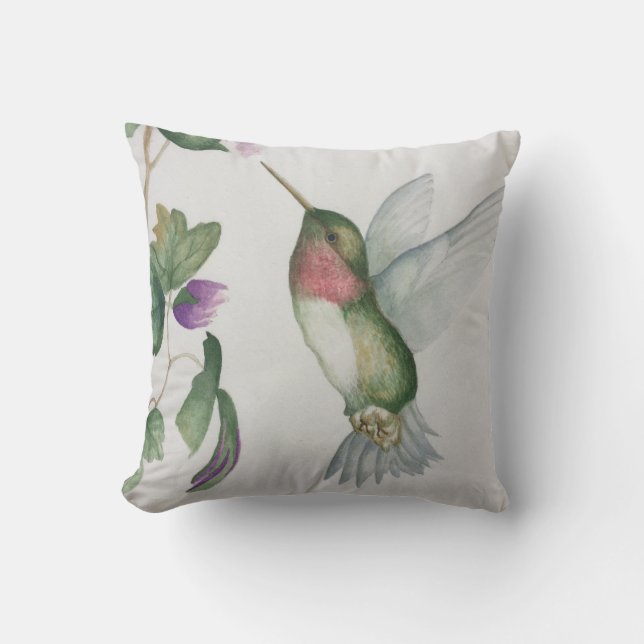 Elegant Hummingbird Garden Watercolor Cushion (Front)