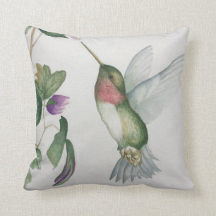 Elegant Hummingbird Garden Watercolor Cushion