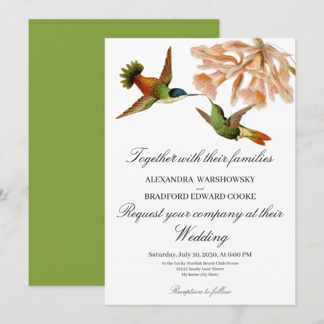 Elegant Hummingbird Lily Sage Green Wedding  (Front/Back)