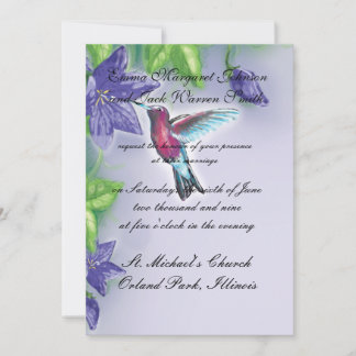 elegant hummingbird purple flowers wedding invitation
