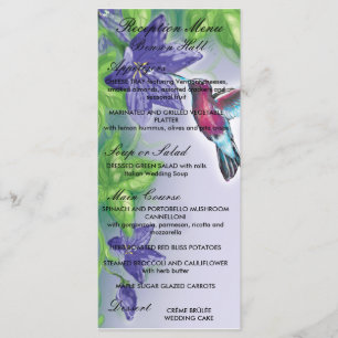 elegant hummingbird purple flowers wedding menu
