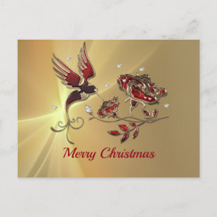 Elegant Hummingbird Red Floral Graphic Christmas Postcard