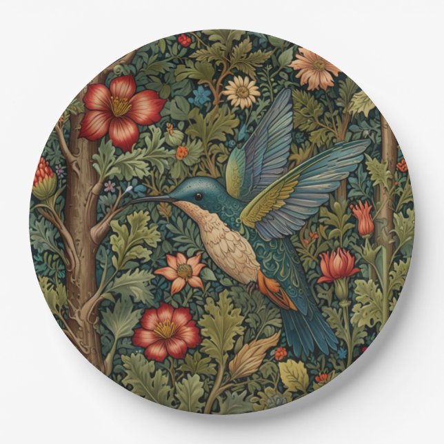Elegant hummingbird romantic boho chic paper plate (Front)