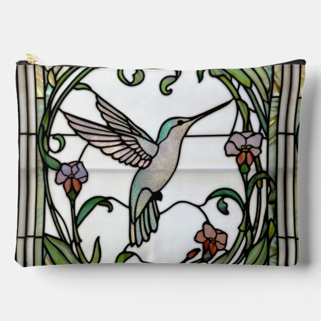 Elegant hummingbird stain glass art design accessory pouch (Front)