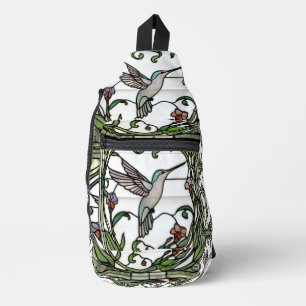 Elegant hummingbird stain glass art design sling bag