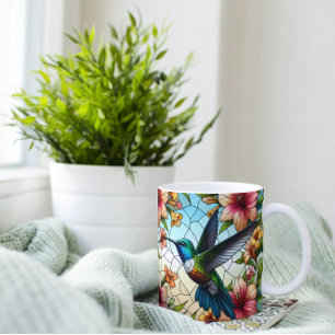 Elegant Hummingbird Stained Glass Effect Coffee Mug