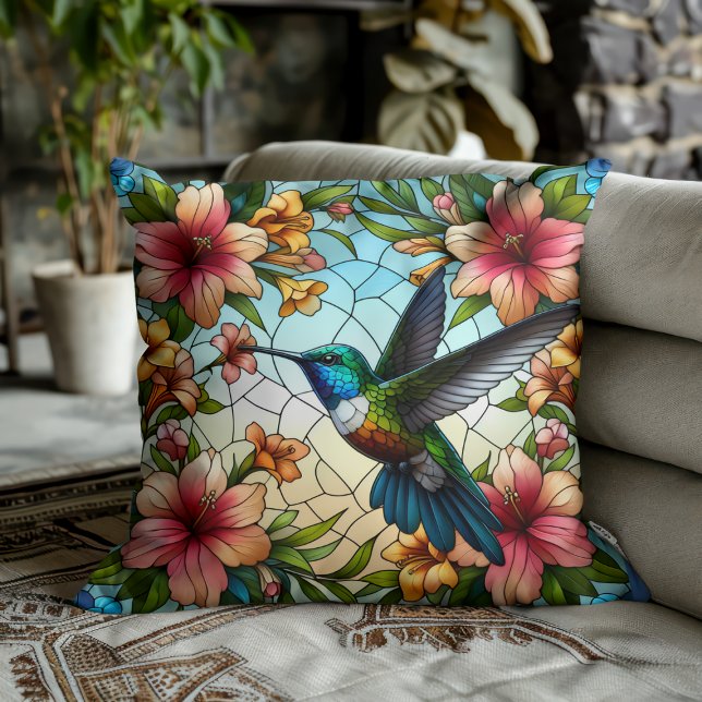 Elegant Hummingbird Stained Glass Effect Cushion (Creator Uploaded)