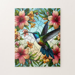 Elegant Hummingbird Stained Glass Effect Jigsaw Puzzle