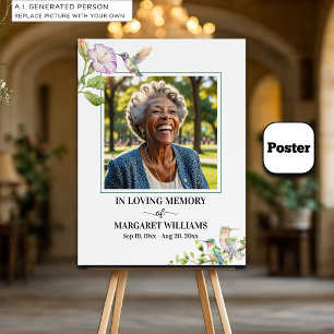 Elegant Hummingbirds Floral Photo Funeral Poster